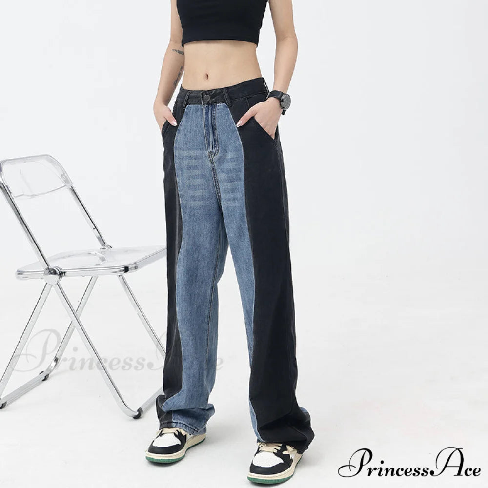 Vintage Patchwork Straight Wide Leg Jeans