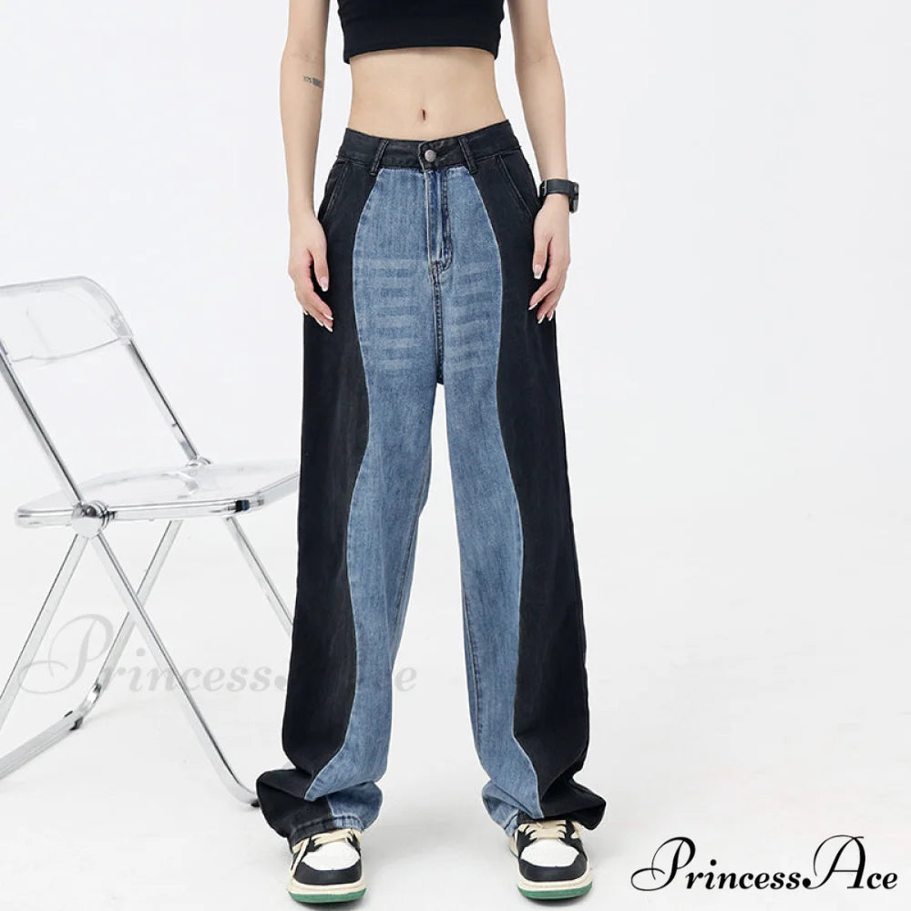 Vintage Patchwork Straight Wide Leg Jeans