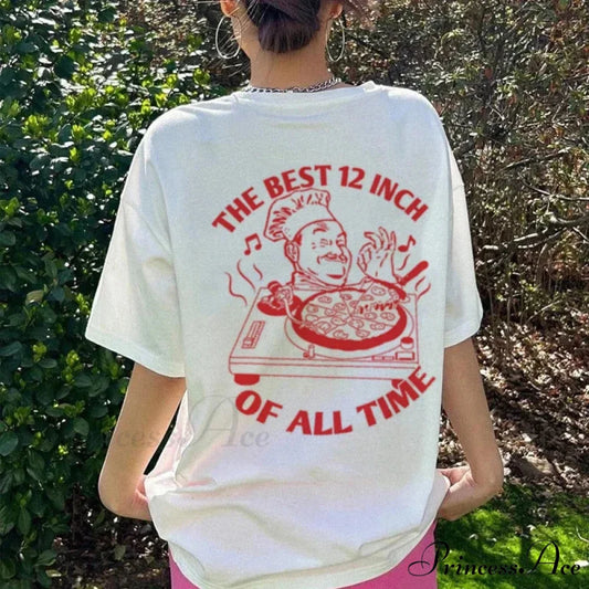 Vintage Pizza Vinyl Record T-shirt WHITE / S t-shirt-250223