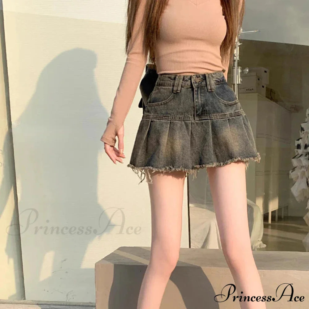 Vintage Pleated Retro Aesthetics Casual A-line Skirt