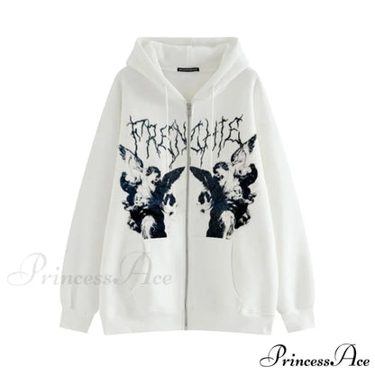 Vintage Printed Zip Up Hoodie Sweatshirts & Hoodies-L
