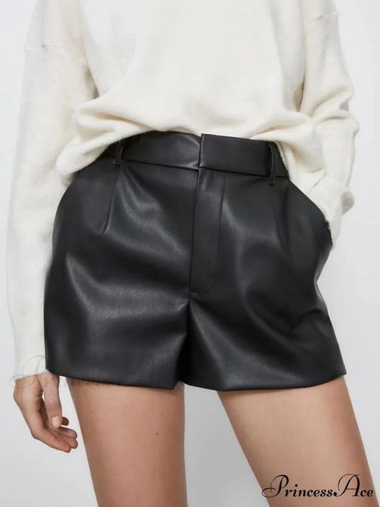 Vintage PU Leather Shorts black / XS