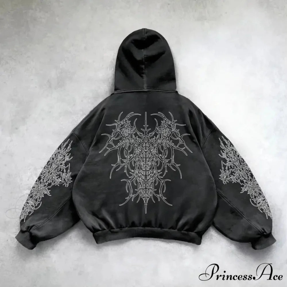 Vintage Rebel Printed Hoodie black 1 / M hoodies-241228