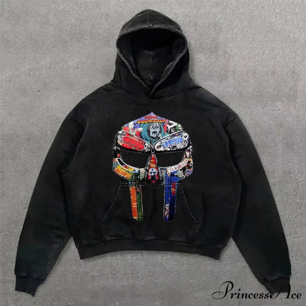 Vintage Rebel Printed Hoodie black 4 / M hoodies-241228