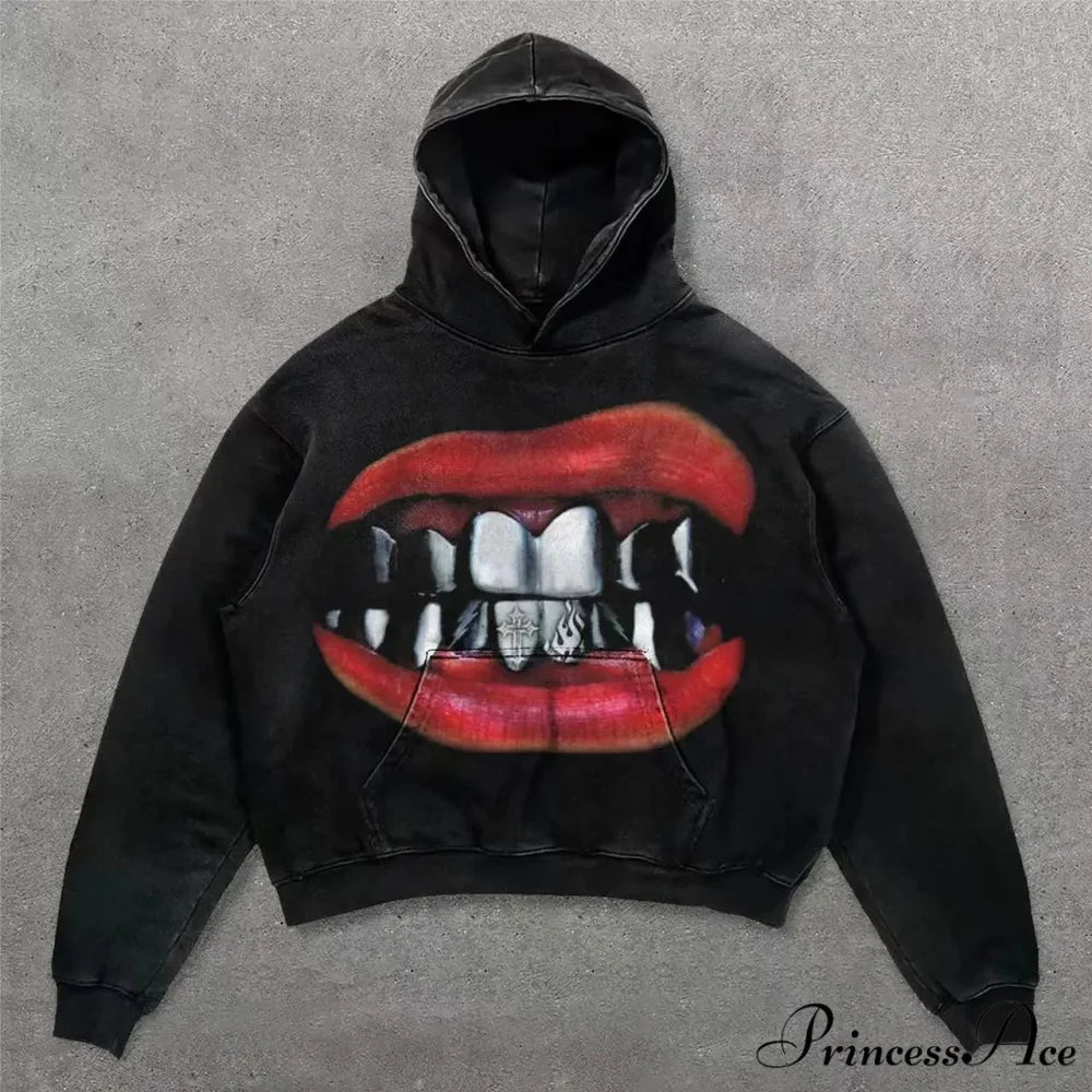 Vintage Rebel Printed Hoodie black 5 / M hoodies-241228