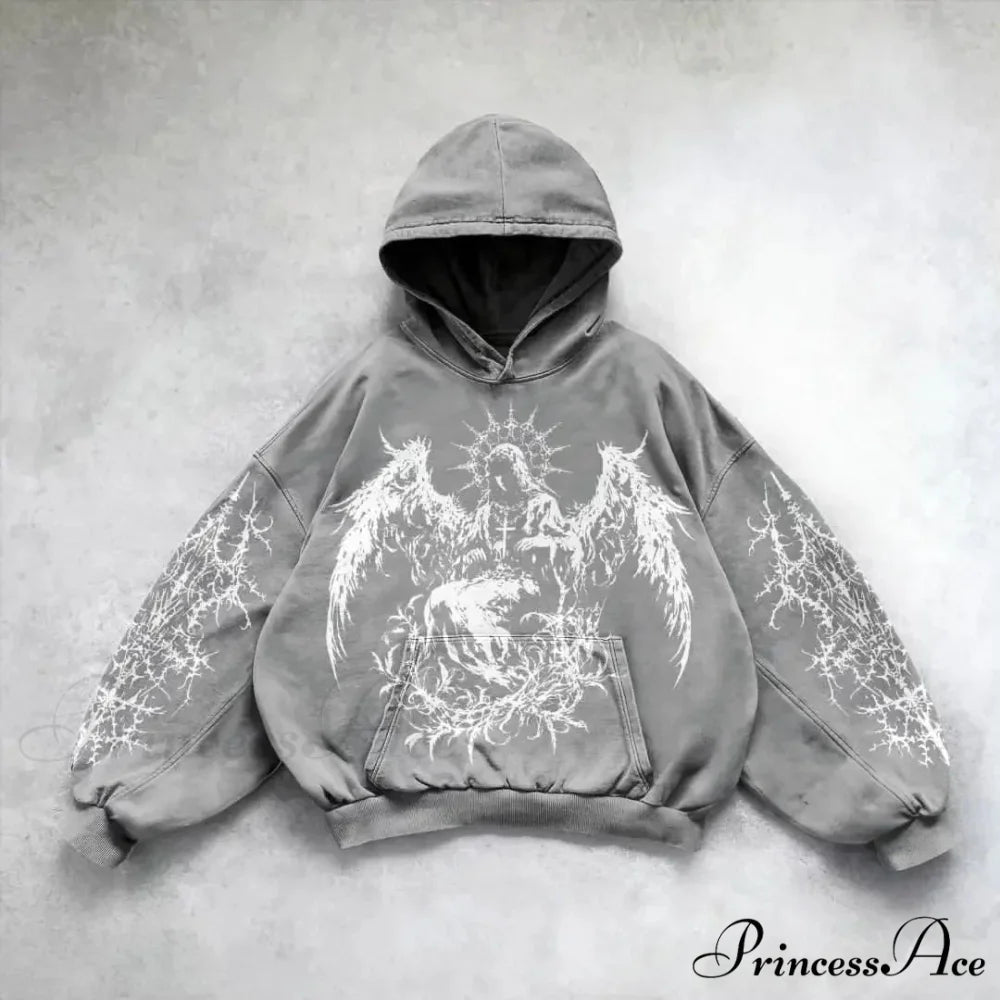 Vintage Rebel Printed Hoodie grey / M hoodies-241228