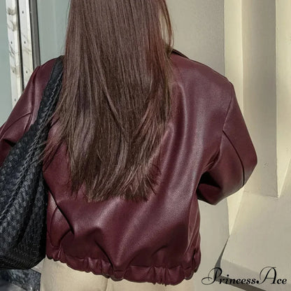 Vintage Red Leather Lapel Coat