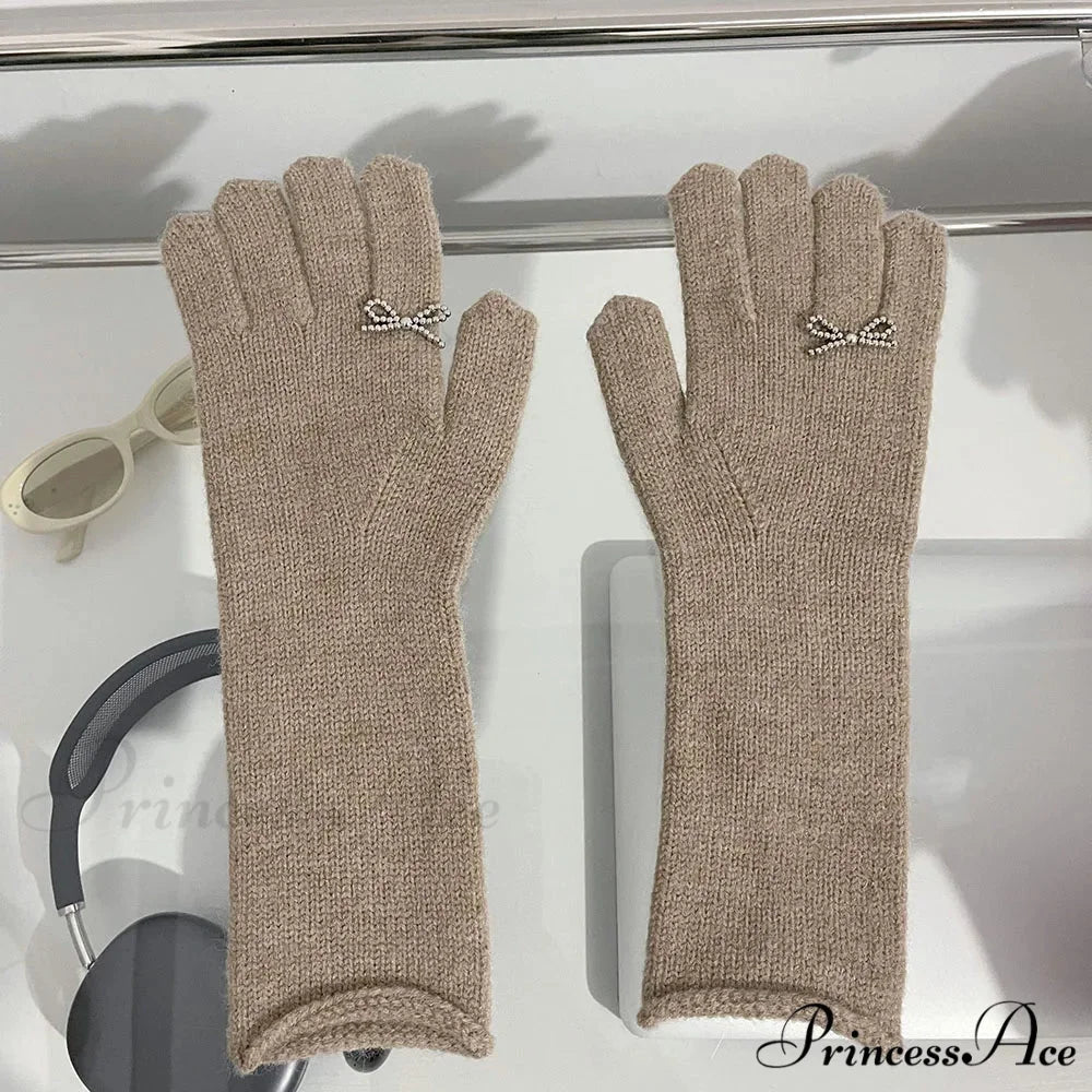 Vintage Red Wool Rabbit Full Finger Mittens for Winter Warmth khaki / One Size