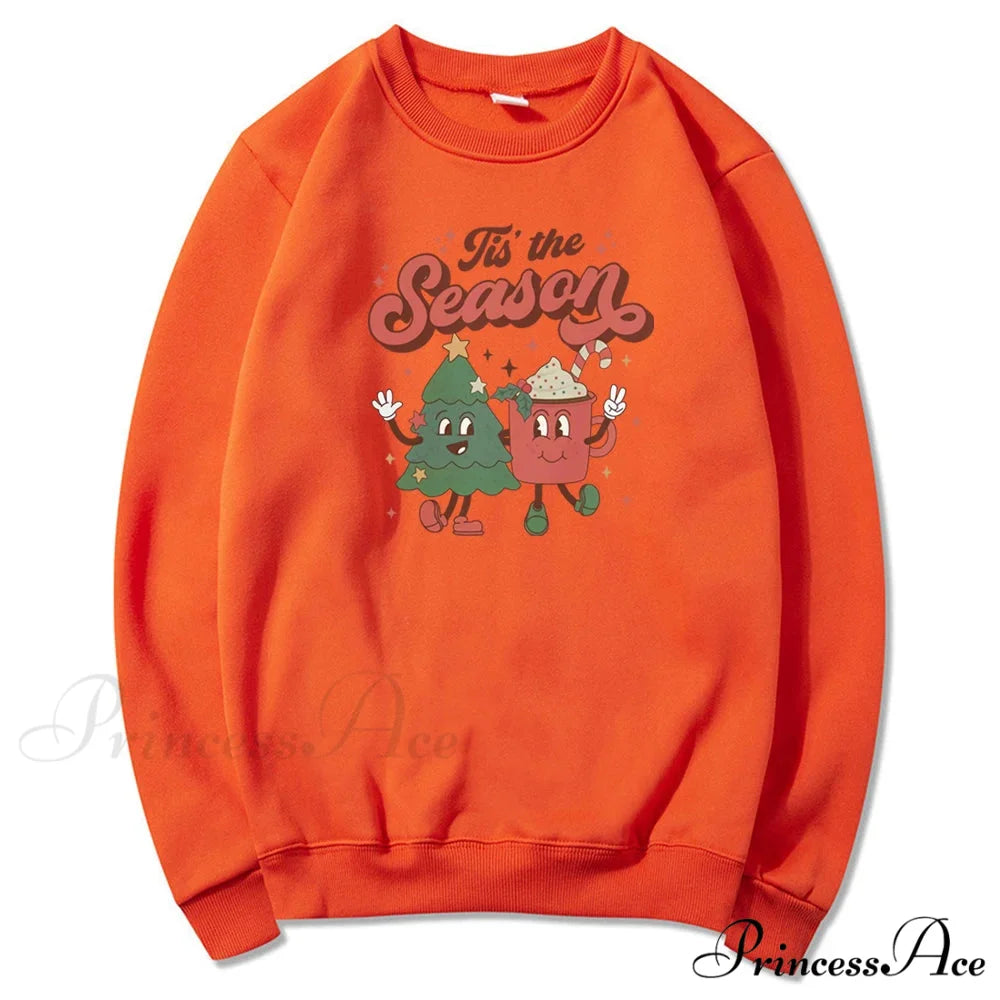 Vintage Retro Tis The Season Santa Cocoa Christmas Hoodie Orange / S Christmas Hoodies-L