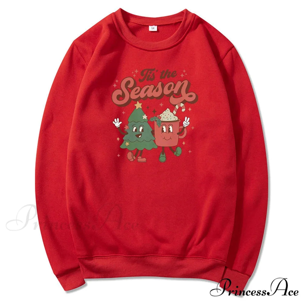 Vintage Retro Tis The Season Santa Cocoa Christmas Hoodie Red / S Christmas Hoodies-L