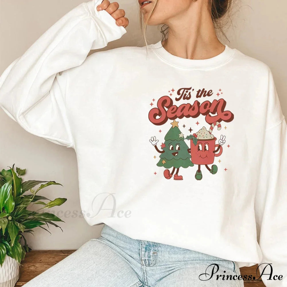Vintage Retro Tis The Season Santa Cocoa Christmas Hoodie WHITE / S Christmas Hoodies-L