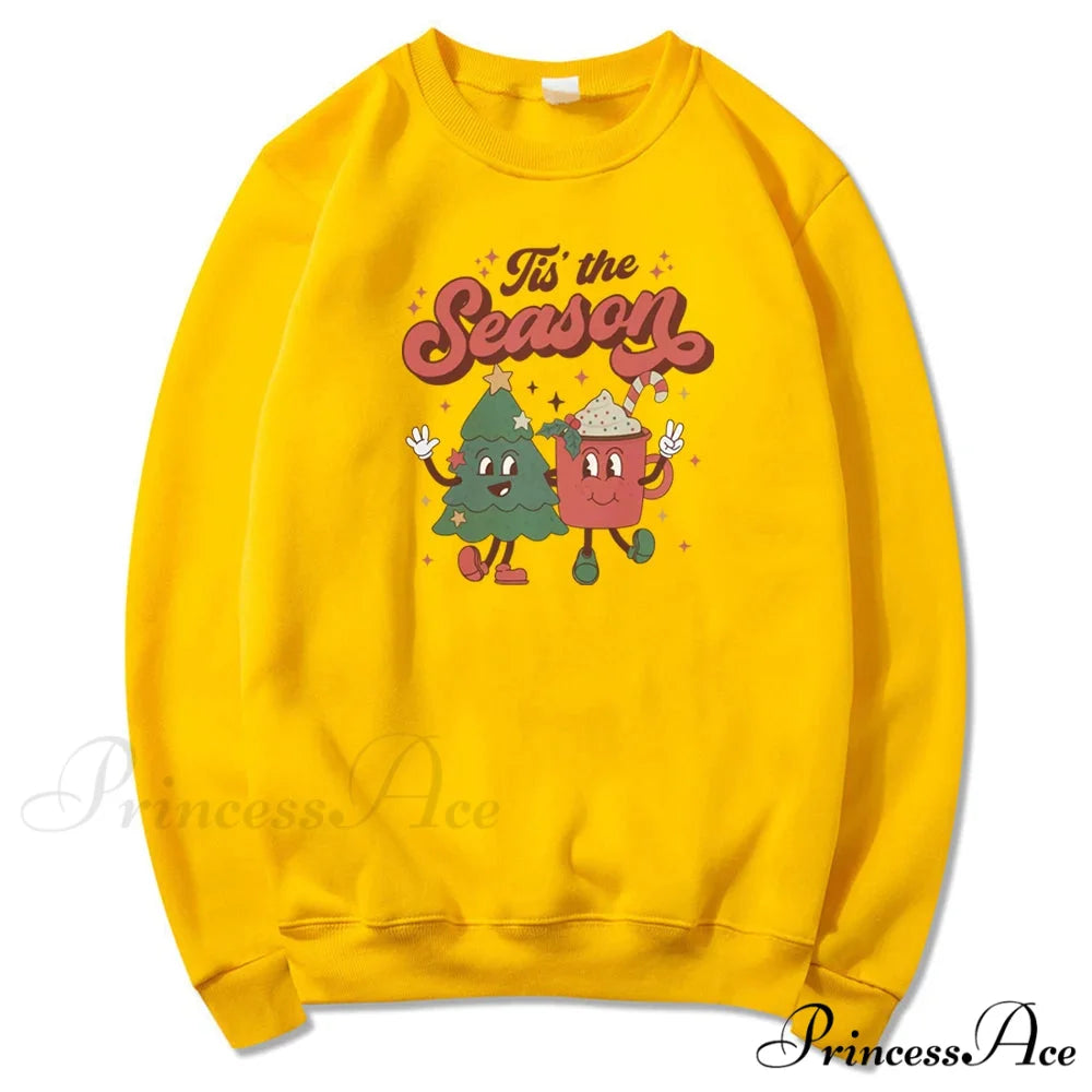 Vintage Retro Tis The Season Santa Cocoa Christmas Hoodie Yellow / S Christmas Hoodies-L