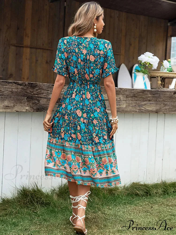 Vintage Round Neck A-Line Boho Dress