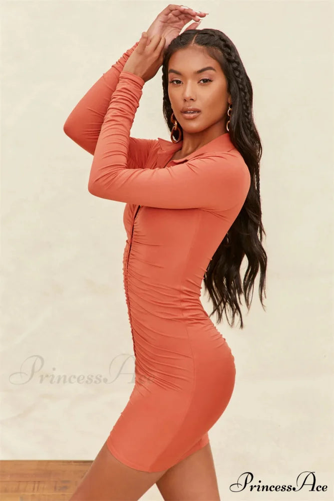 Vintage Single-breasted Mini Dress for Summer M / ORANGE