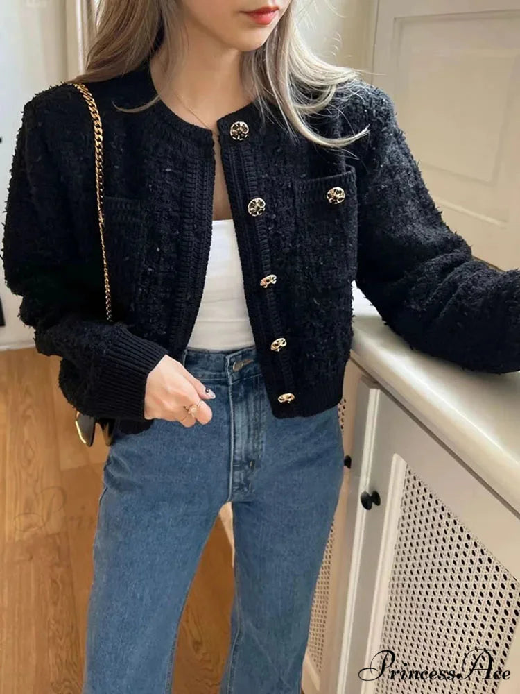 Vintage Single Buttoned Round Neck Knitted Cardigan cardiagn-250126
