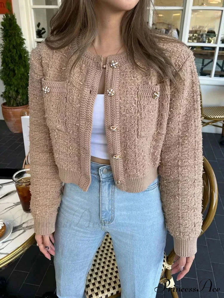 Vintage Single Buttoned Round Neck Knitted Cardigan cardiagn-250126