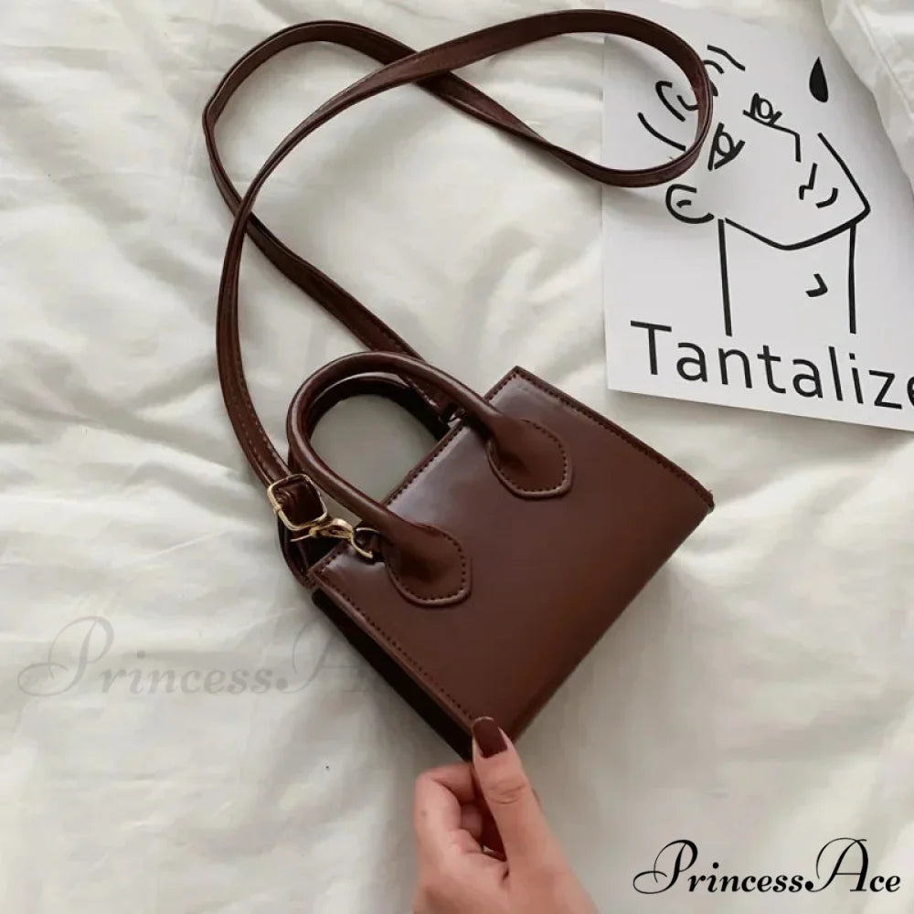 Vintage Small Crossbody Square Purse Women’s Shoulder Bag Dark Brown handbag-250126