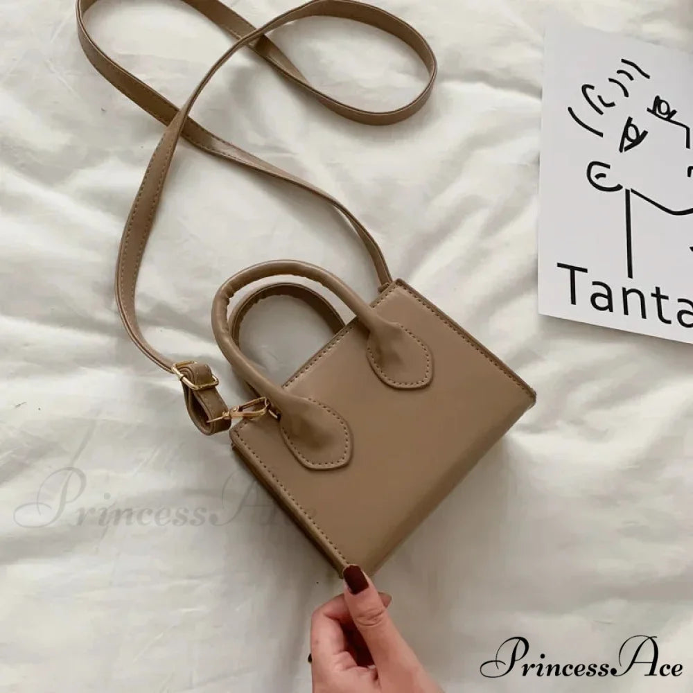 Vintage Small Crossbody Square Purse Women’s Shoulder Bag Khaki handbag-250126