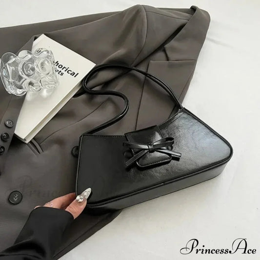 Vintage Spring Faux Leather Underarm Shoulder Bag Black shoulder-250126