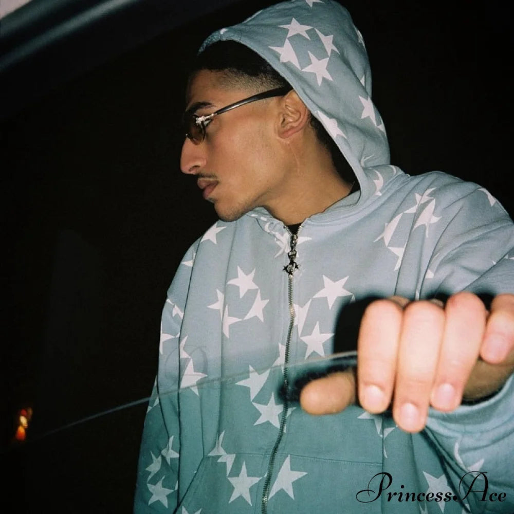 Vintage Star Graphic Hoodies Sky blue / S