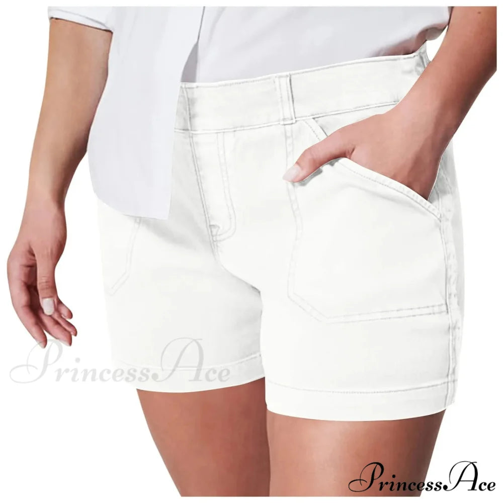 Vintage Stretchy Fit Summer Casual Athletic Short White / S