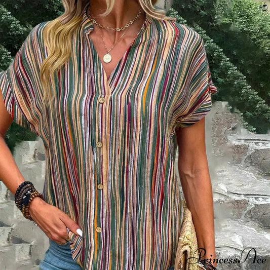 Vintage Striped Casual Blouse