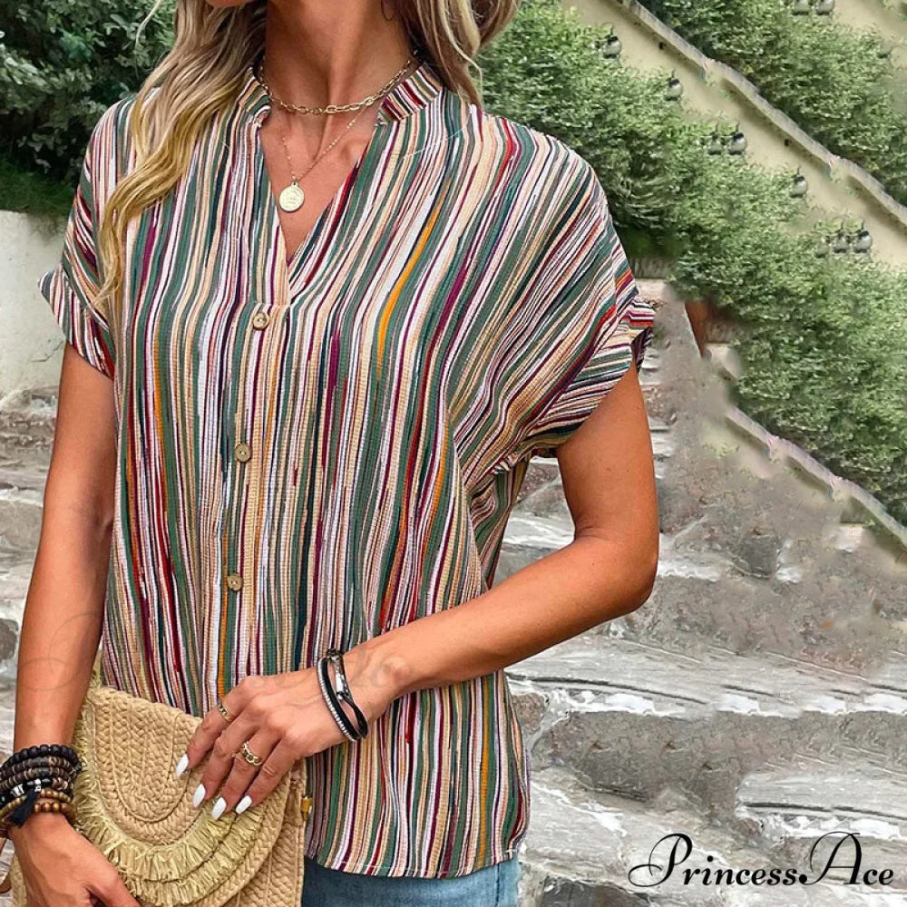 Vintage Striped Casual Blouse