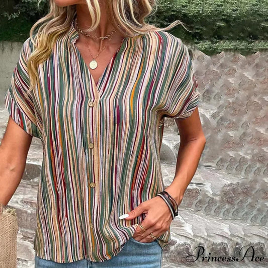 Vintage Striped Casual Blouse Multicolor / S