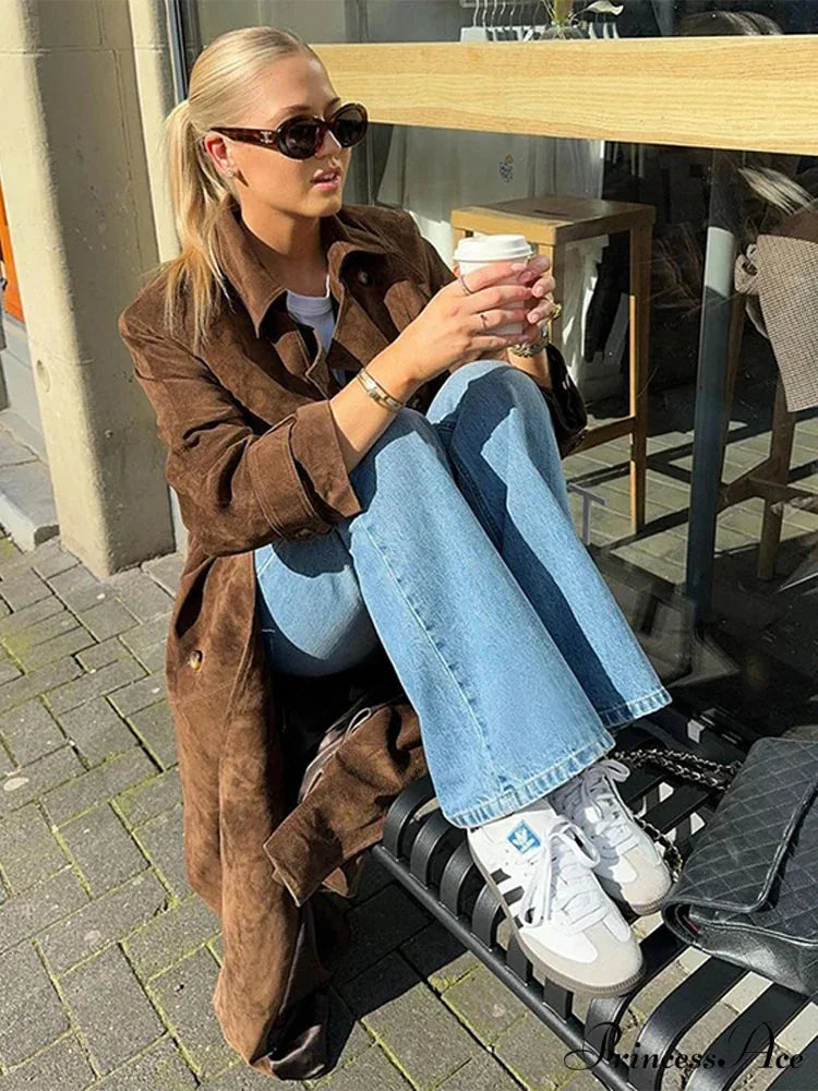 Vintage Suede Windbreak Dual-Buttoned Overcoat overcoats-241228