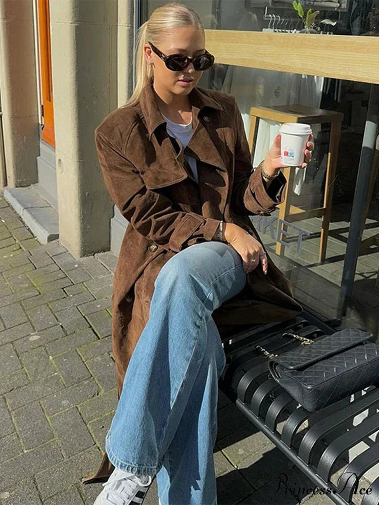 Vintage Suede Windbreak Dual-Buttoned Overcoat overcoats-241228