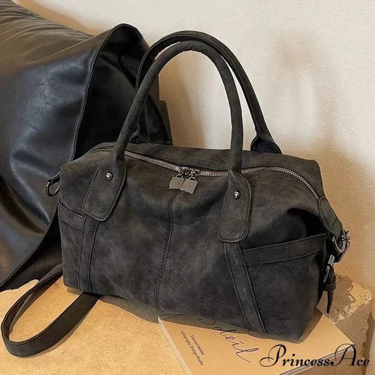 Vintage Synthetic Leather Shoulder Tote Large Capacity Crossbody Purse Black / 36cmx20cmx15cm handbag-250126