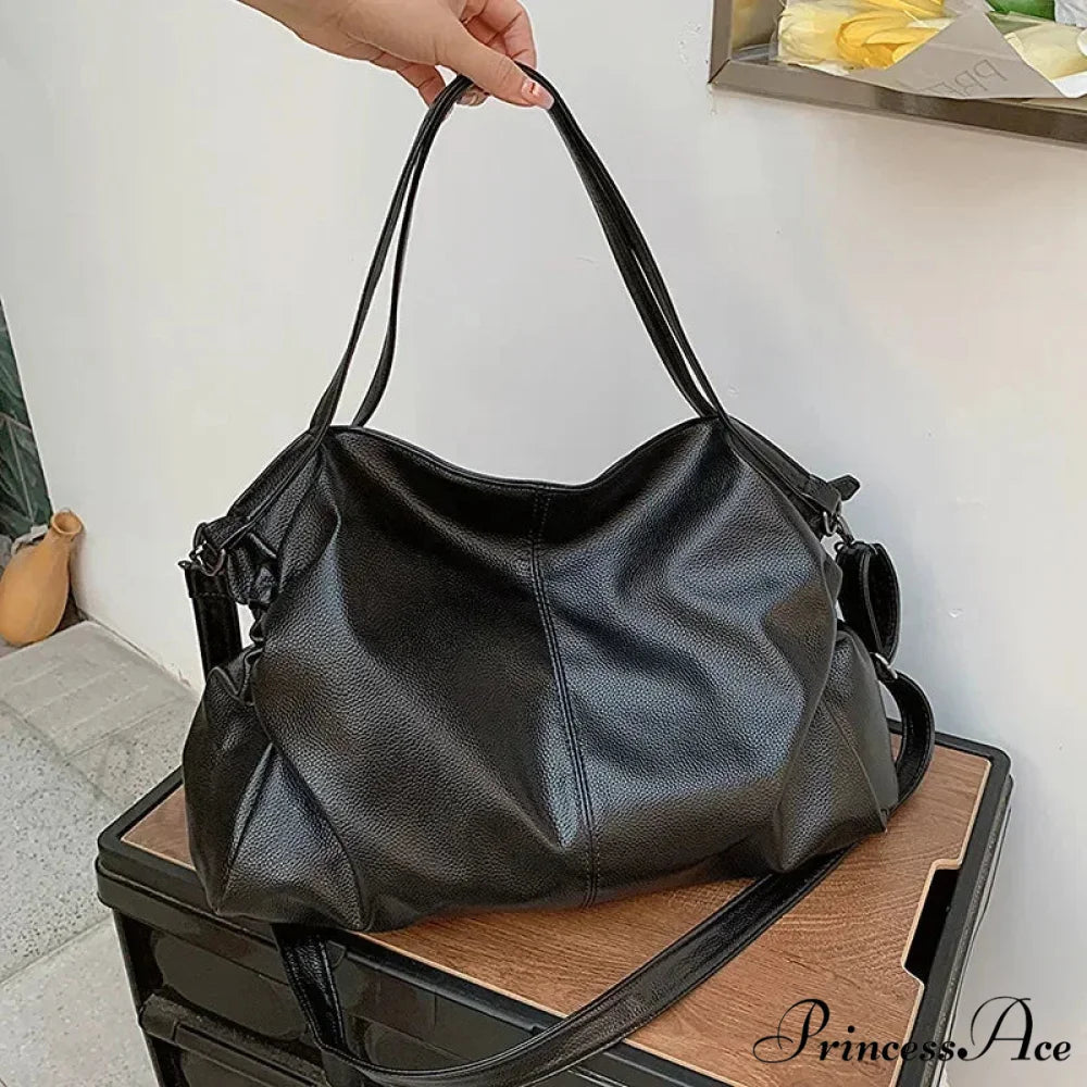 Vintage Synthetic Leather Shoulder Tote Large Capacity Crossbody Purse Black1 / 36cmx20cmx15cm handbag-250126