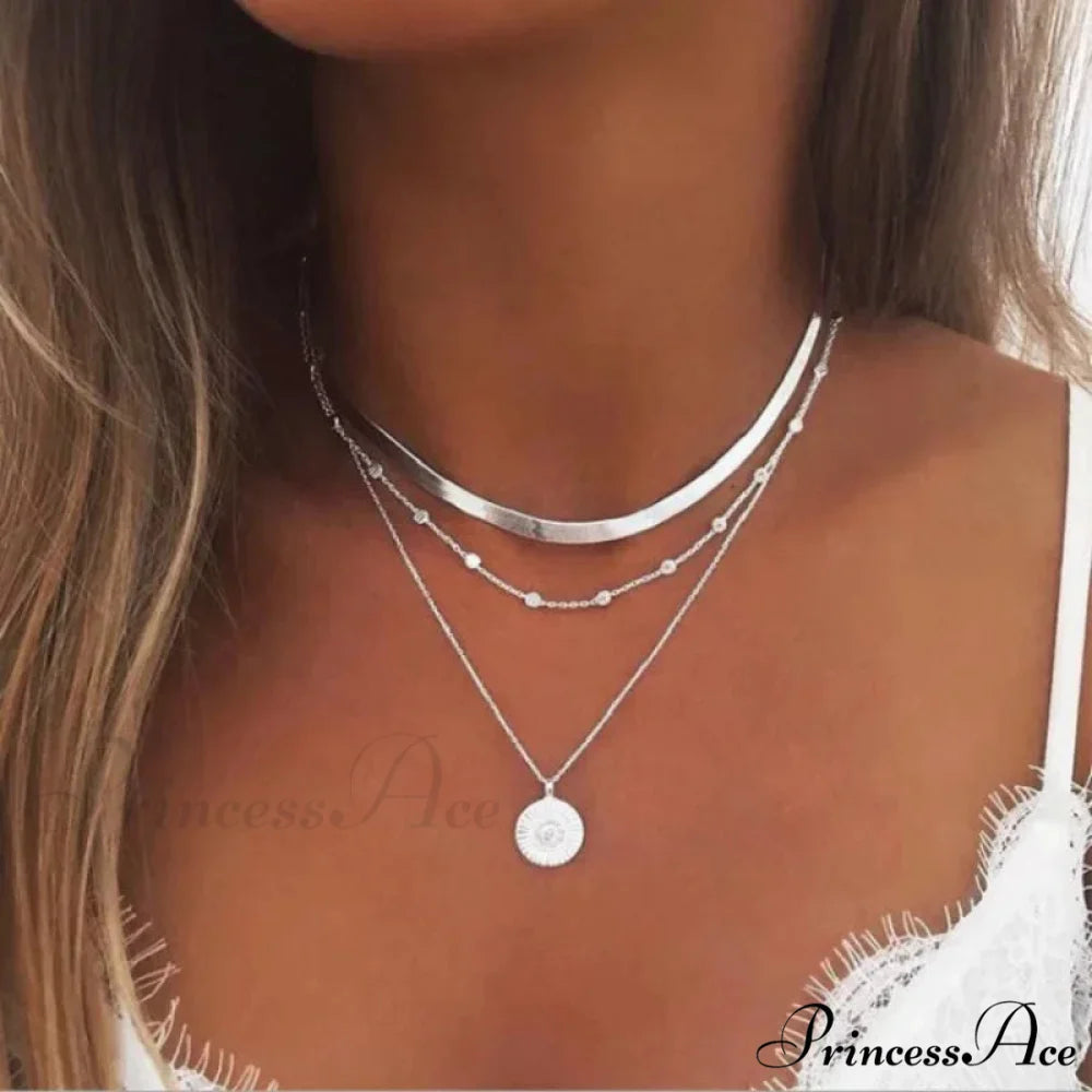 Vintage Three-Layer Round Coin Snake Necklace