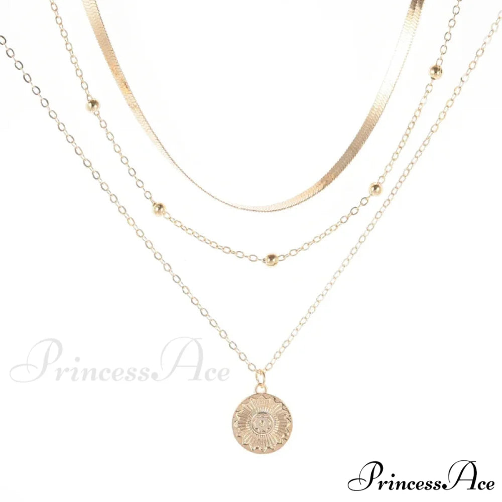 Vintage Three-Layer Round Coin Snake Necklace