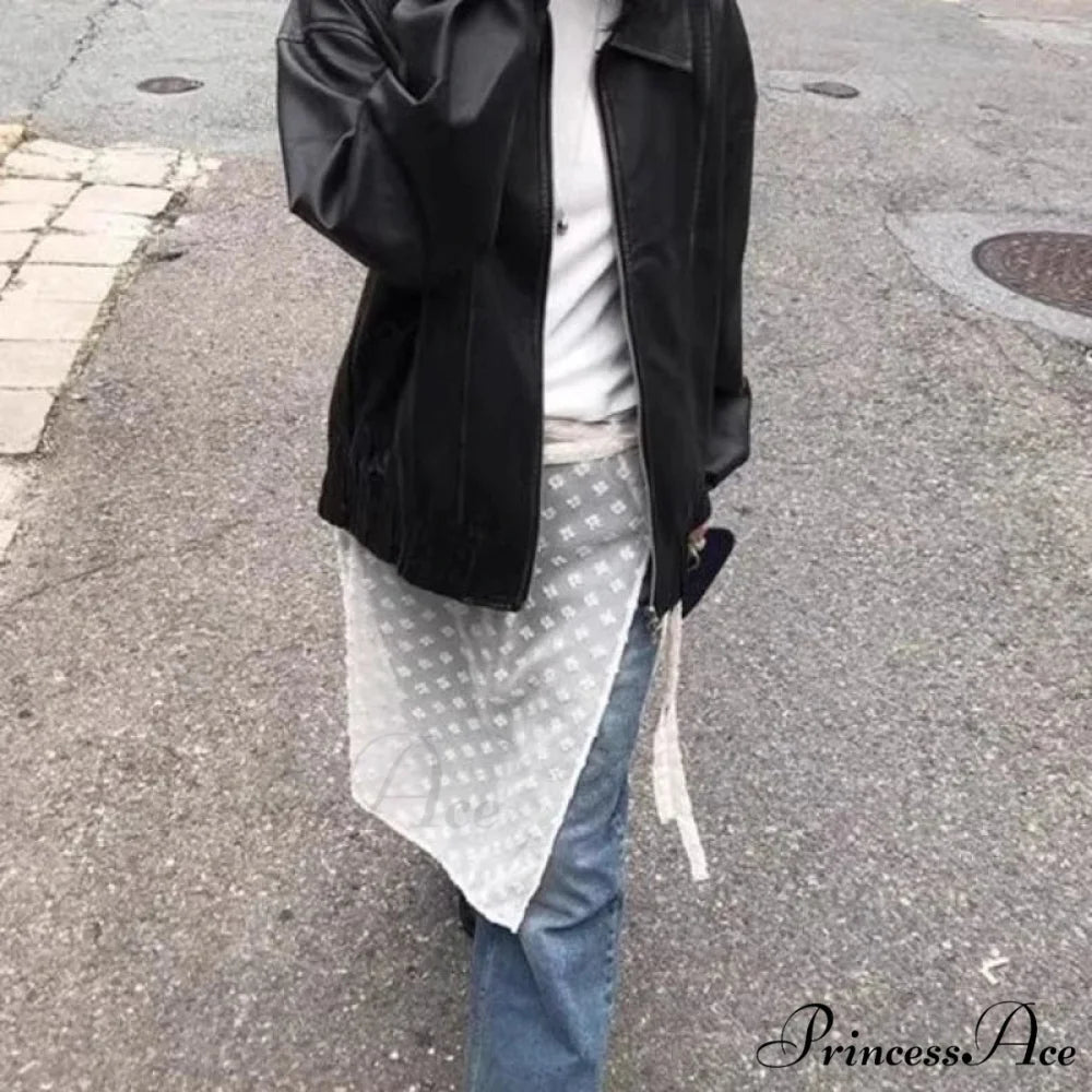 Vintage Tulle Lace Up Flower Mesh Overlay Casual Skirt White / One Size