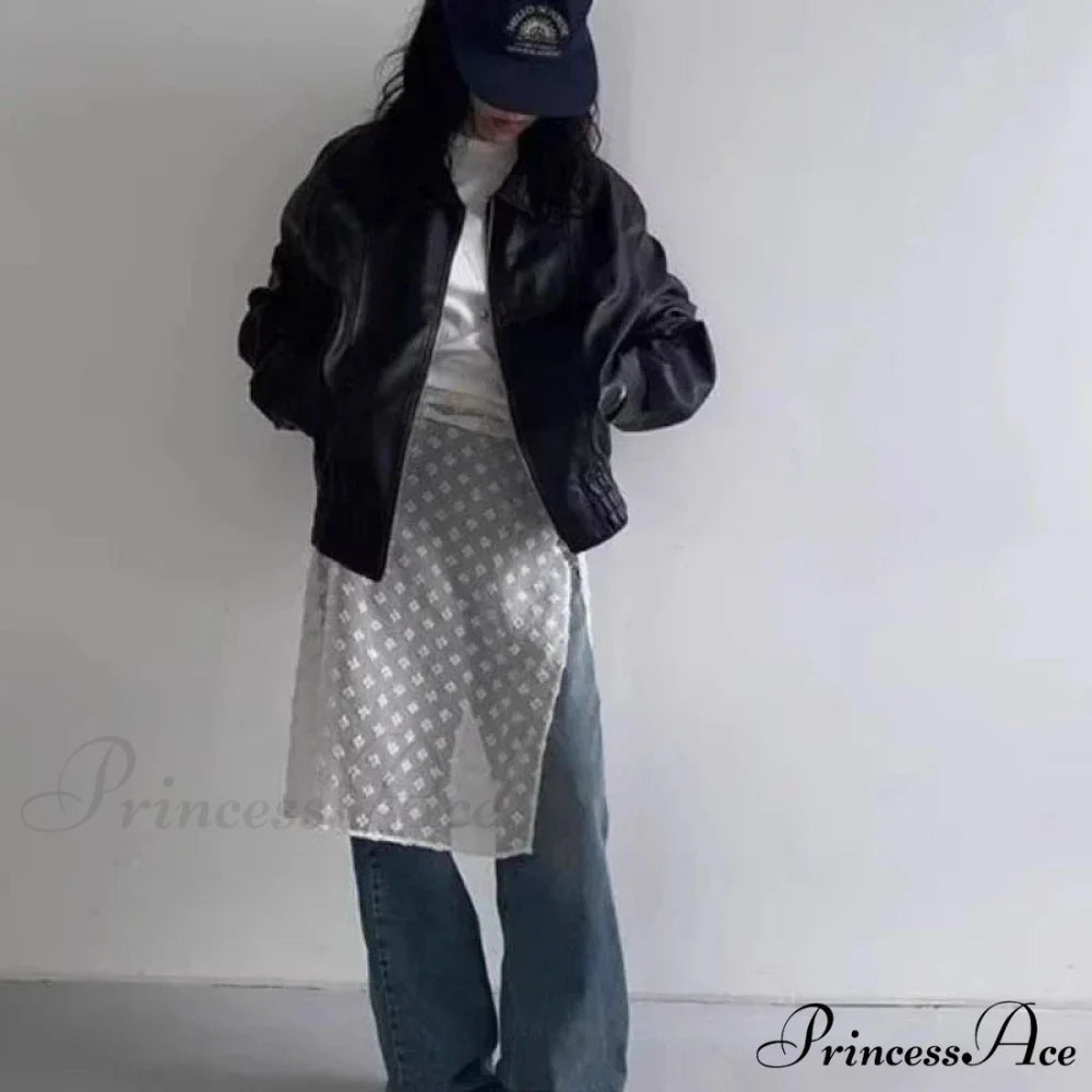 Vintage Tulle Lace Up Flower Mesh Overlay Casual Skirt White / One Size