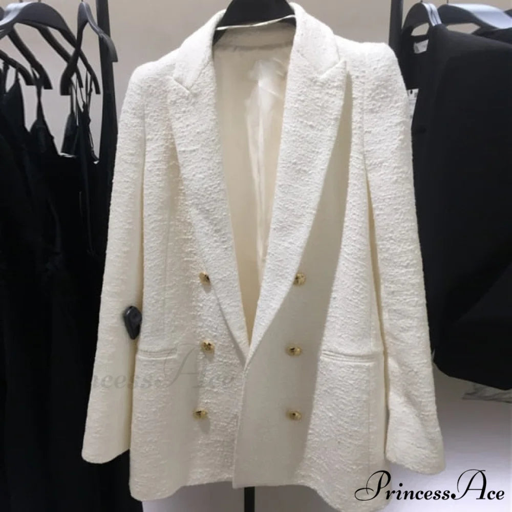 Vintage Tweed Chic Button Blazers White / XS