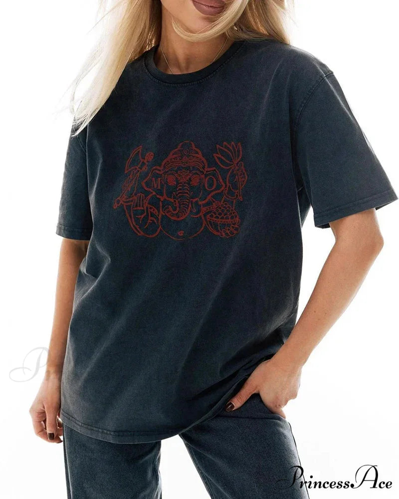 Vintage Washed Pattern High-End Retro T-shirt Black11 / L t-shirt-250223