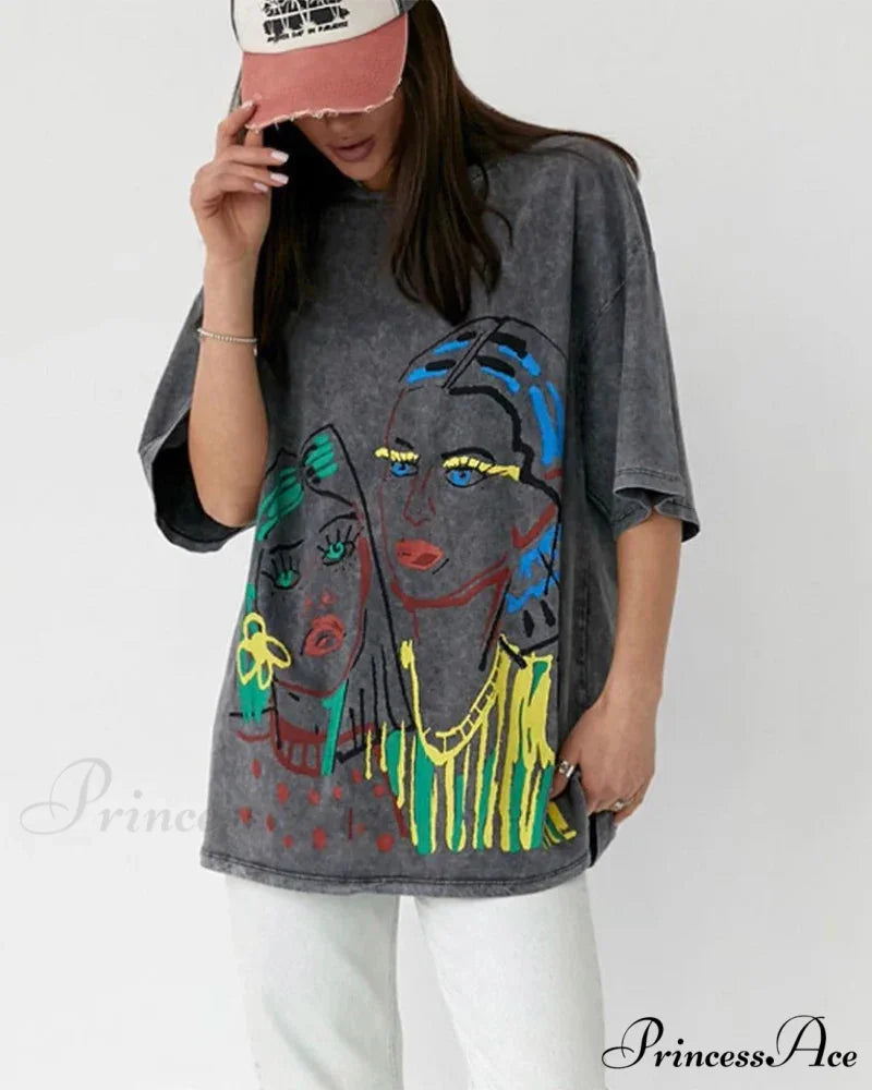 Vintage Washed Pattern High-End Retro T-shirt Black13 / L t-shirt-250223