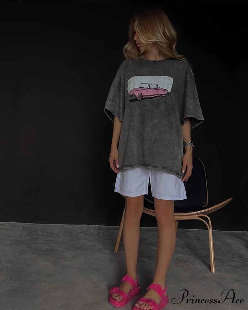 Vintage Washed Pattern High-End Retro T-shirt Black3 / L t-shirt-250223