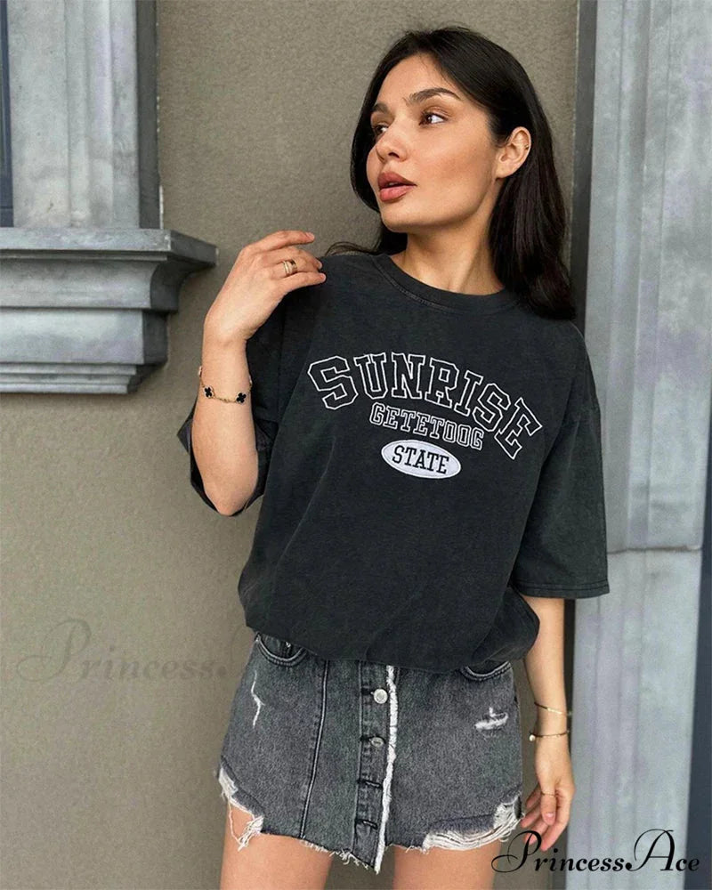 Vintage Washed Pattern High-End Retro T-shirt Black5 / L t-shirt-250223