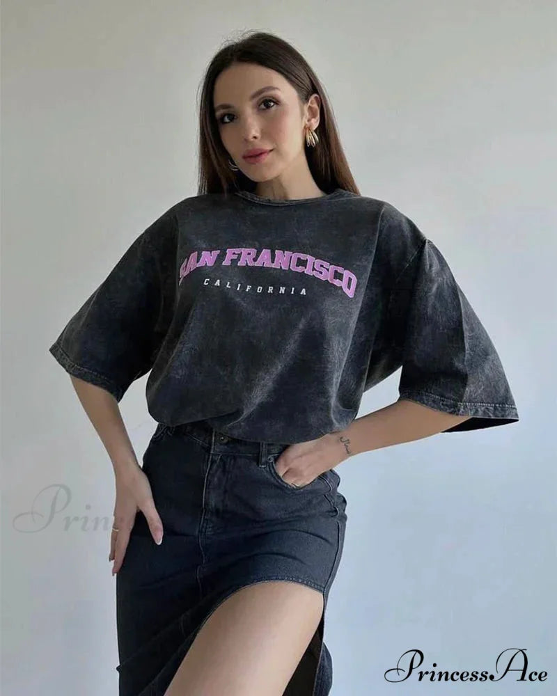 Vintage Washed Pattern High-End Retro T-shirt Black8 / L t-shirt-250223