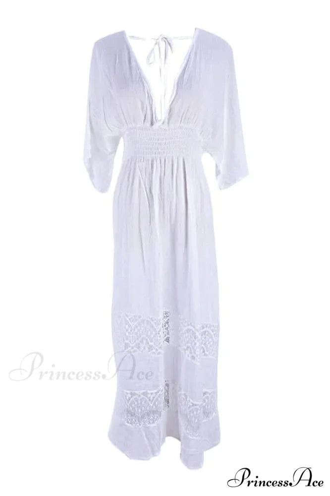 Vintage White Lace Patchwork Bohemian Maxi Dress