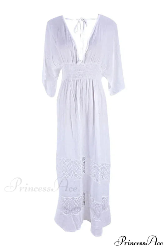 Vintage White Lace Patchwork Bohemian Maxi Dress