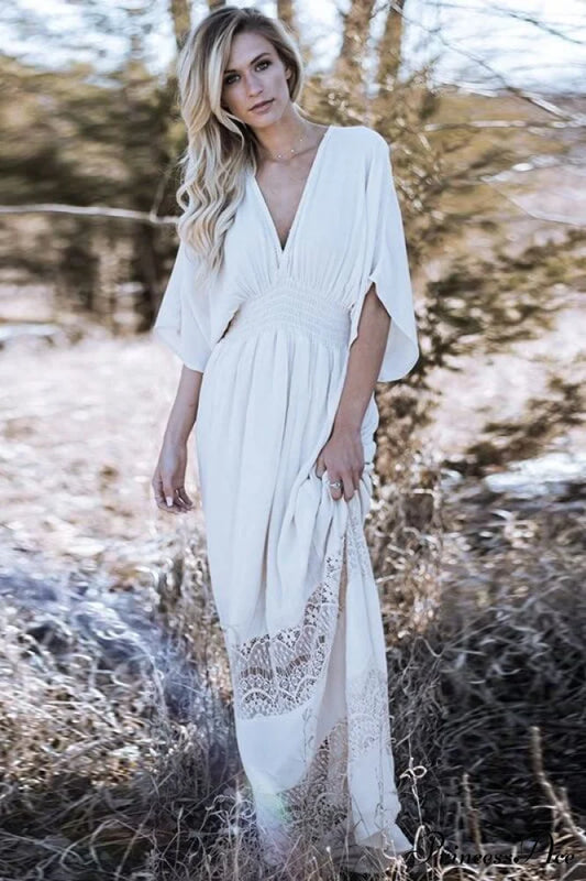 Vintage White Lace Patchwork Bohemian Maxi Dress