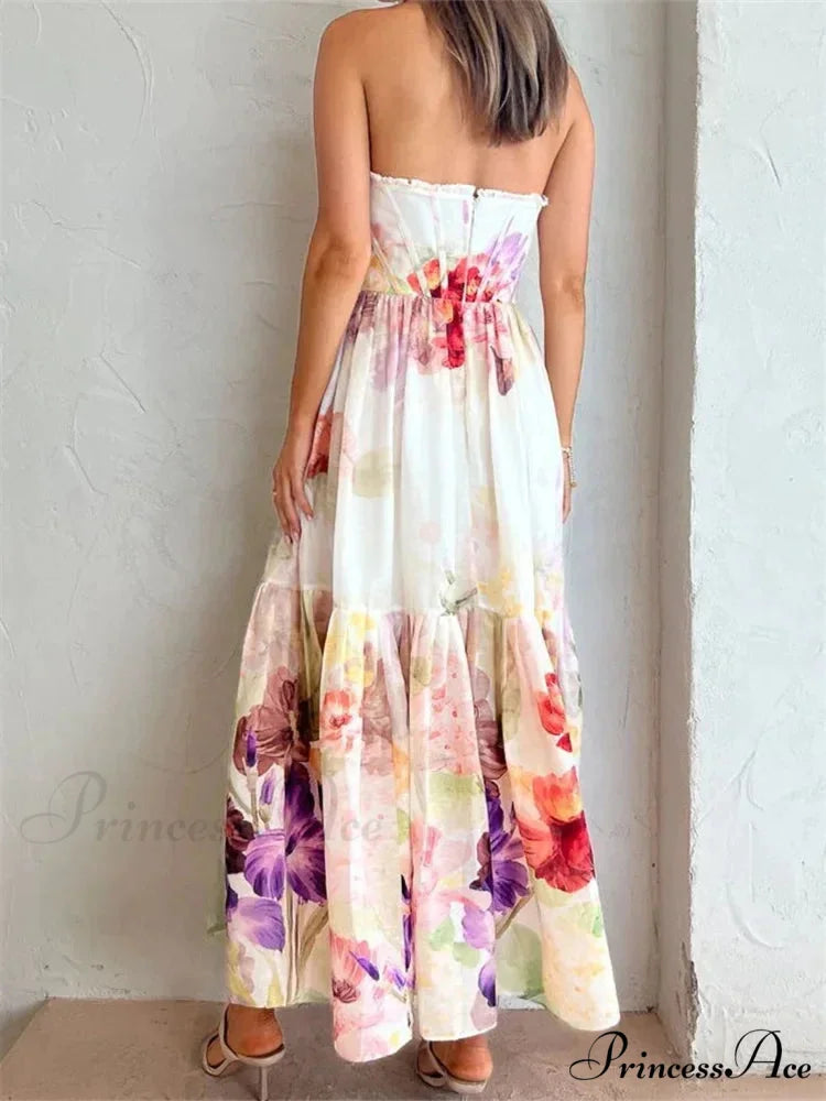 Vintage Women High Waist Sleeveless Strap Lace Push Up Flower Print Summer Beach Female Vestido