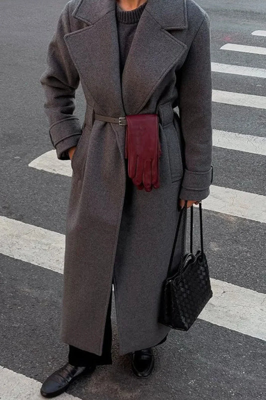 Vintage Wool Blend Notched Collar Oversized Elegant Overcoat