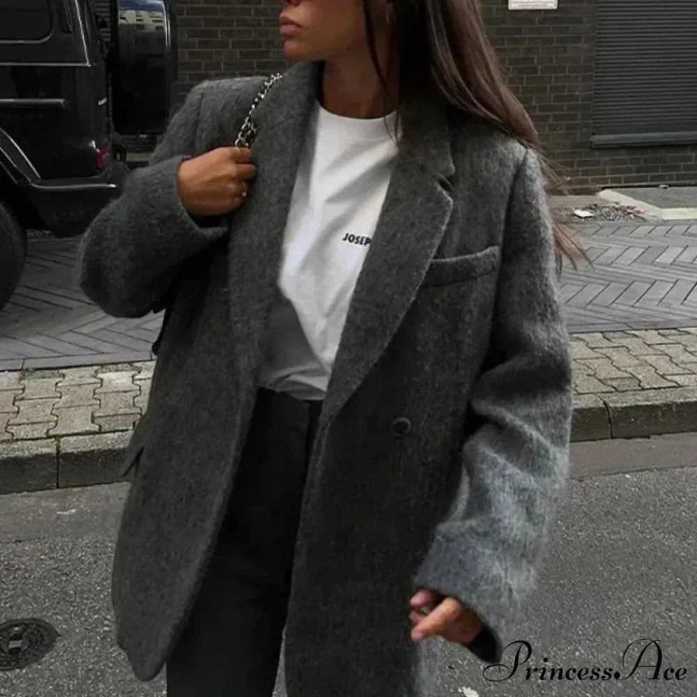 Vintage Wool Button Collar Overcoat B-Dark Gray / S overcoats-241228