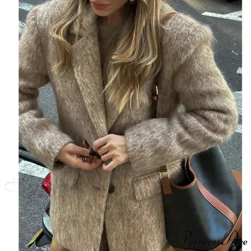 Vintage Wool Button Collar Overcoat C-Khaki / S overcoats-241228