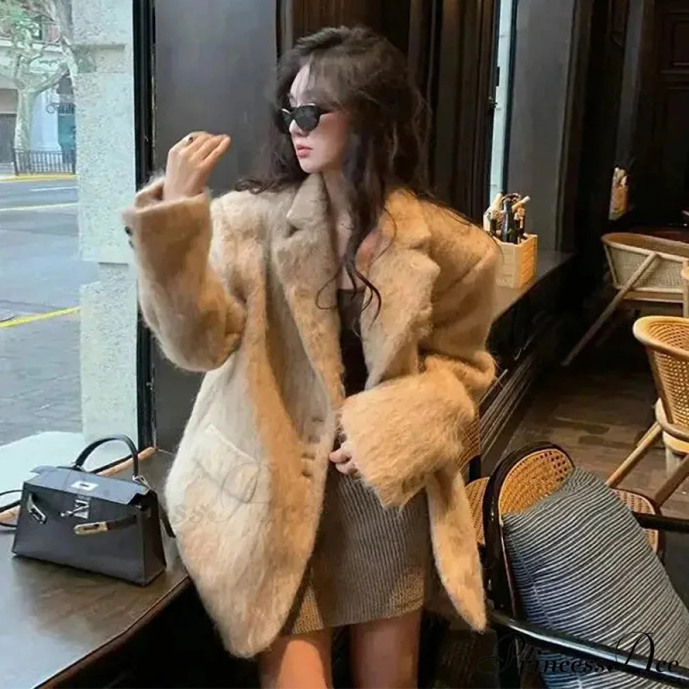 Vintage Wool Button Collar Overcoat D-Khaki / S overcoats-241228